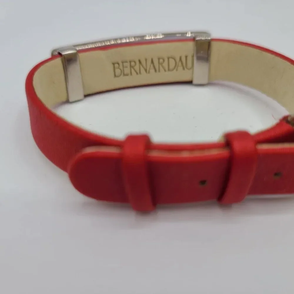 Bernaraud Limoges Porcelain Red Floral Red Leather Bracelet NWOT!